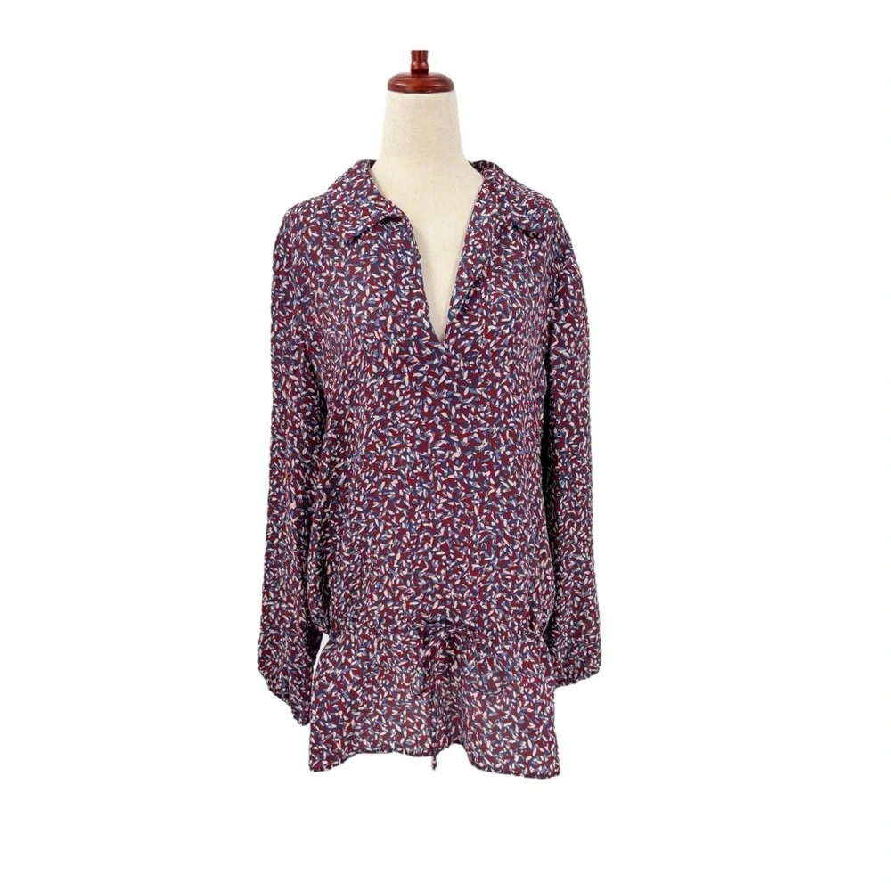 Tory Burch Silk‎ Blend Patterned Long Sleeve Blouse Size 8